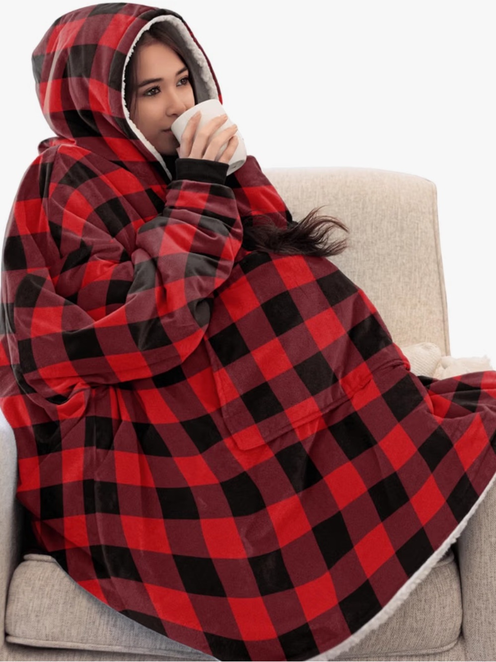 The Comfy • Buffalo Check Wearable Blanket Robe & Hoodie